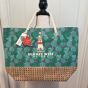 Disney Old Key West Resort Beach Tote Bag Wicker Bottom NWT